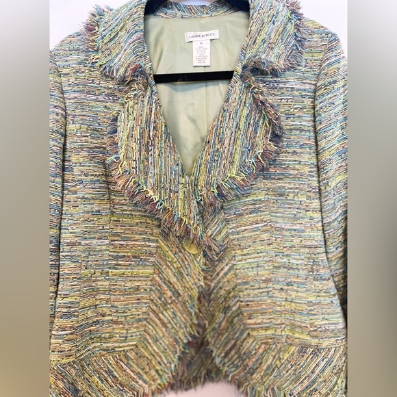Laura Ashley Y2K green and blue single button coat with eyelash trim Size: M - Picture 3 of 8